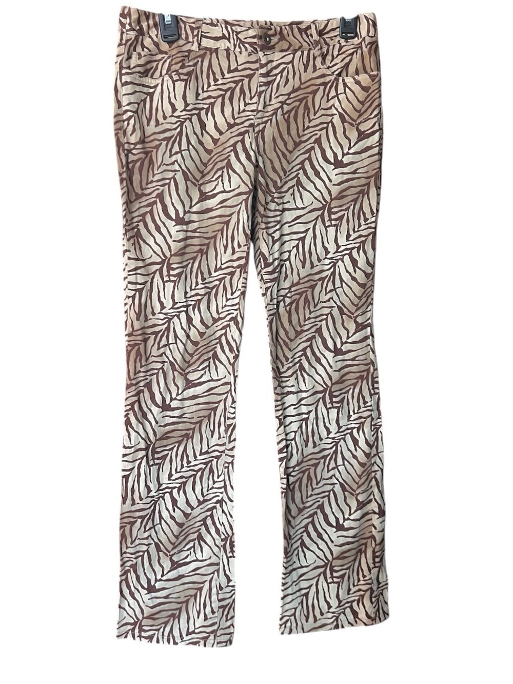 Express Women's Brown/Cream Print Straight-Leg Pants Sz 7/8